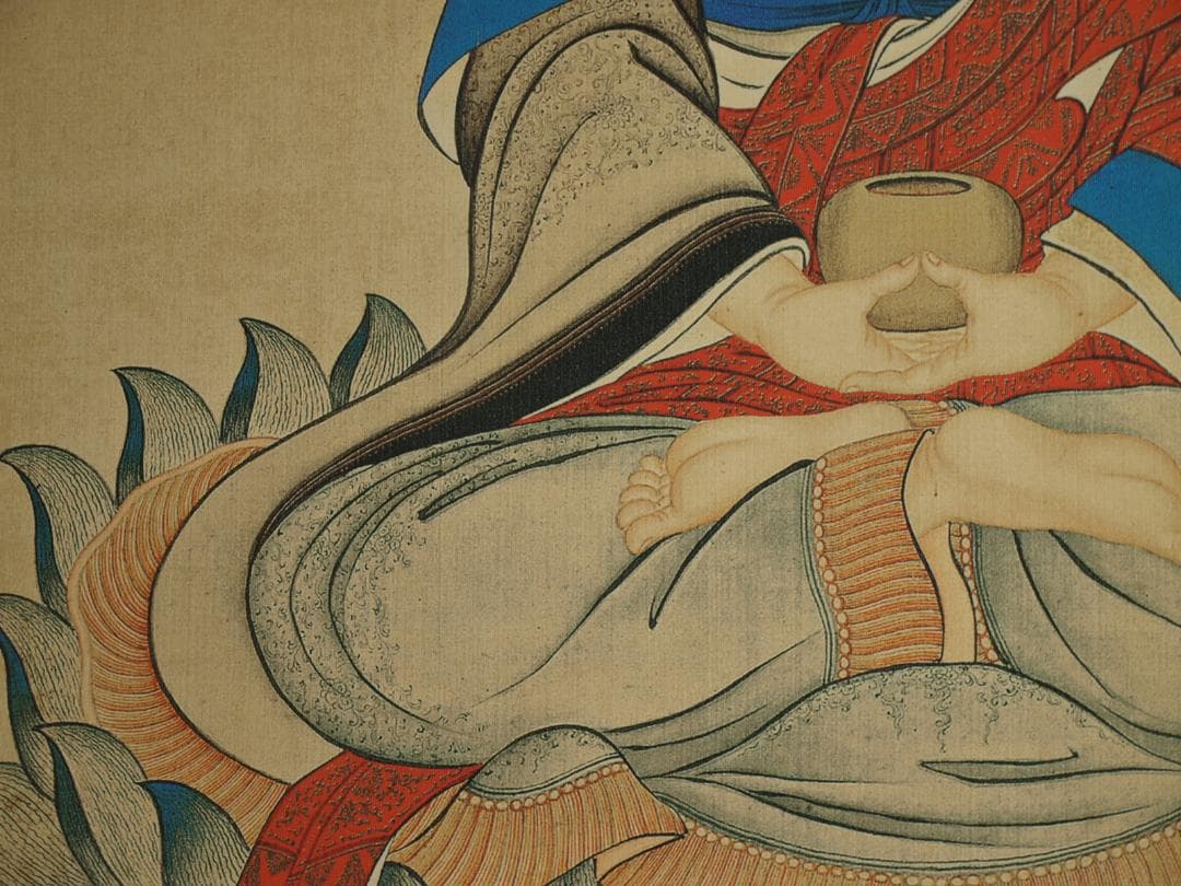 人物図丁观鹏作　 清末 肉筆唐物　掛け軸　捲り古美術古董品 BD468C11-4