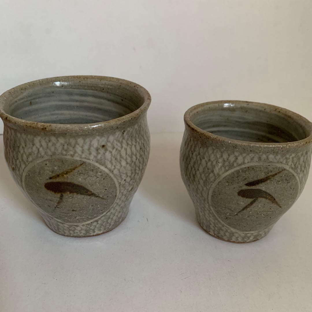 人間国宝　島岡達三 象嵌　夫婦湯呑