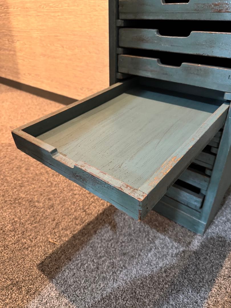 ビンテージ グリーン収納ボックス 木製10段引き出し レターケース 工具棚