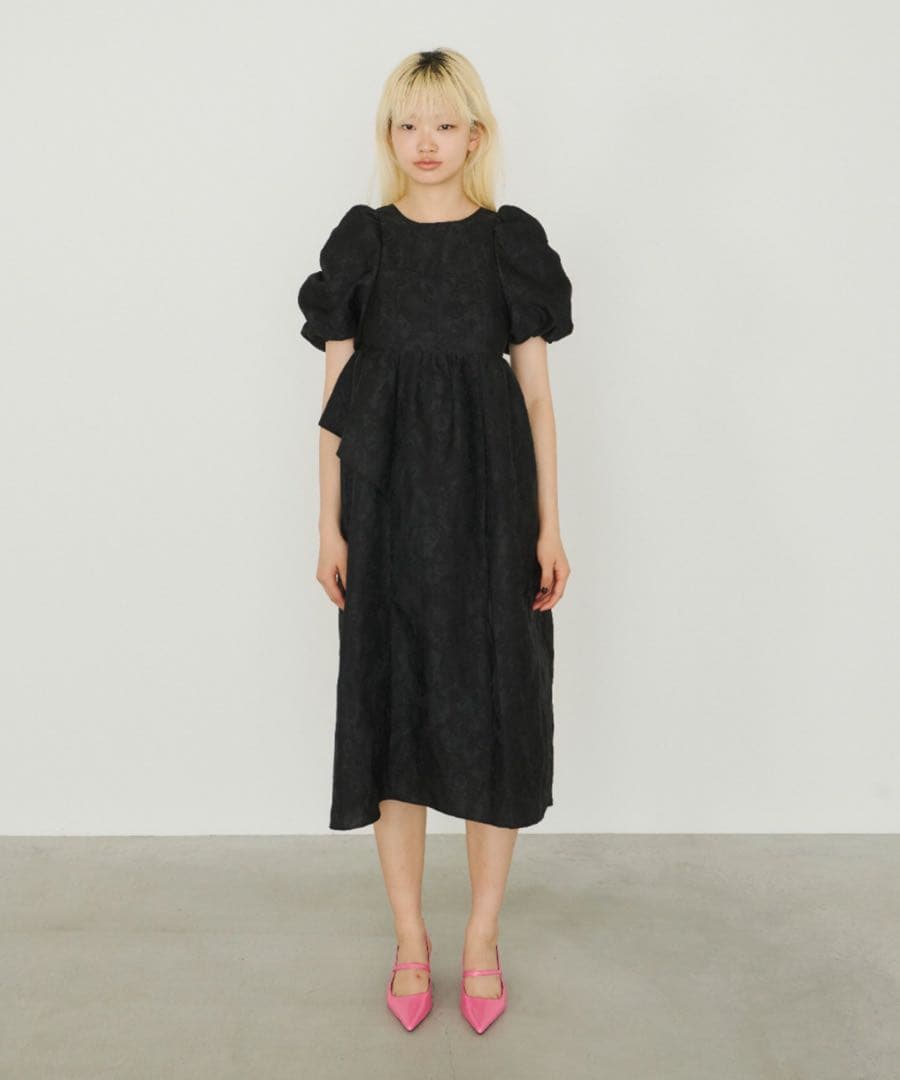 bubble sleeve jacquard dress ANDRESDブラック