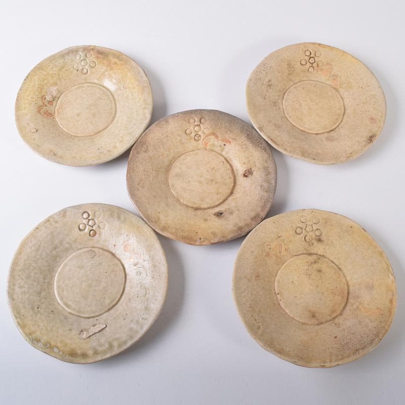 瀬戸焼　古瀬戸　銘々皿　五客　在銘　時代箱付　D　R8256