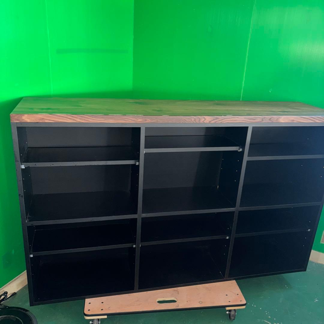 大型オープンラック 黒と木目調