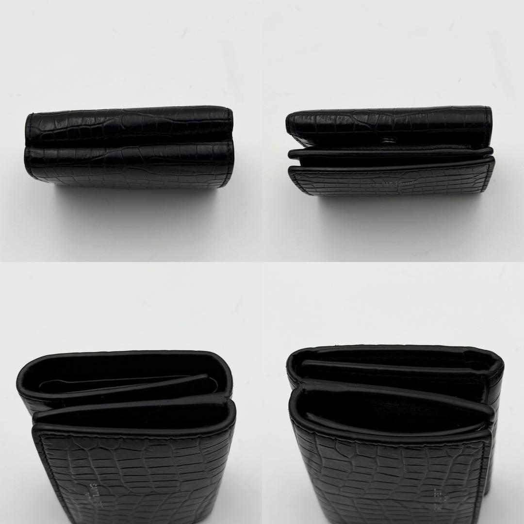 美品✨ Saint Laurent 3つ折り財布 クロコ型押し ブラック レザー