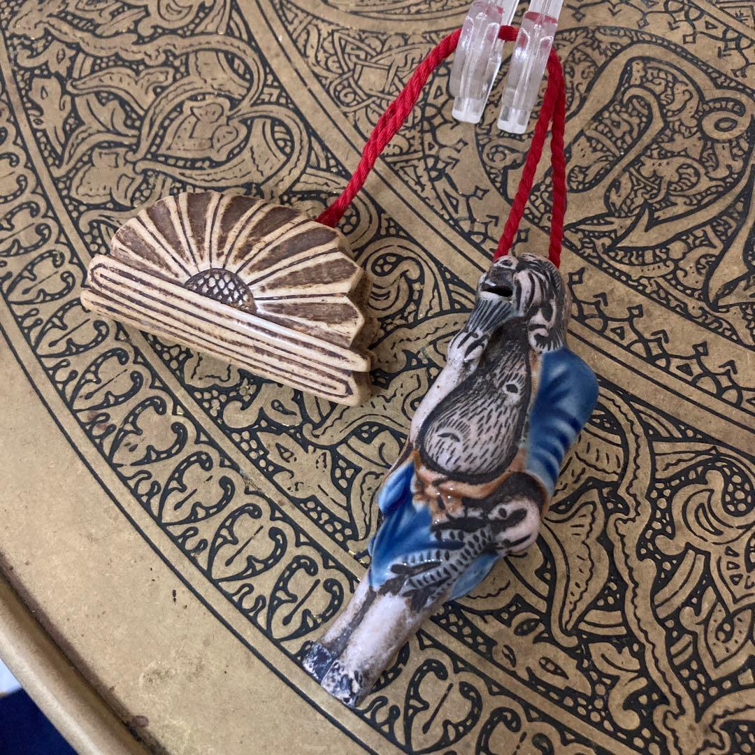 江戸中期〜後期？　古根付け　掲げ物　陶器×天然素材　2点セット