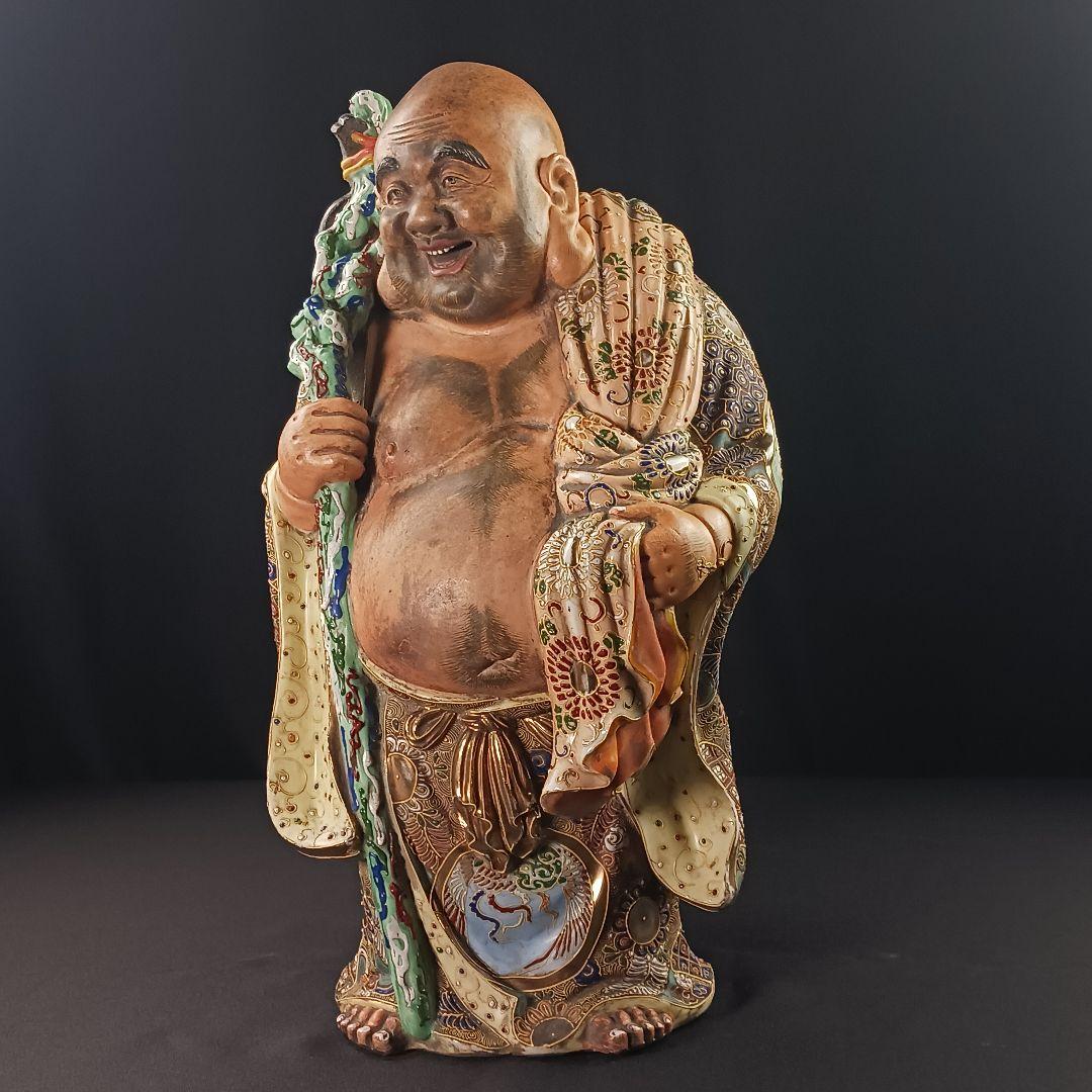 Y3122-9 九谷焼 色絵金襴手鳳凰布袋像 置物 高さ42㎝