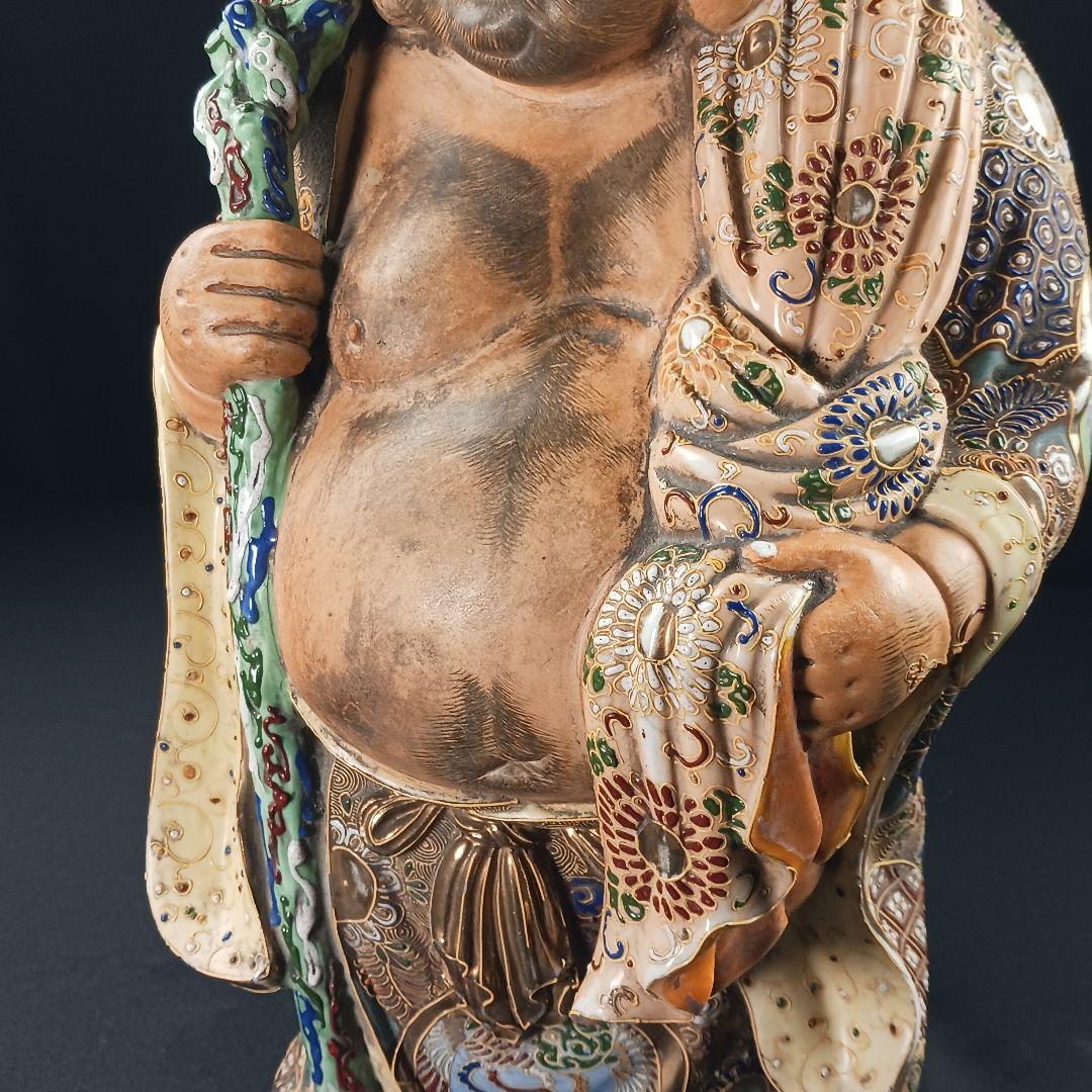 Y3122-9 九谷焼 色絵金襴手鳳凰布袋像 置物 高さ42㎝