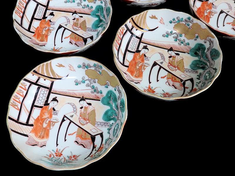 古伊万里　金襴手　唐人美人図　膾皿　５客　615AS-AEy