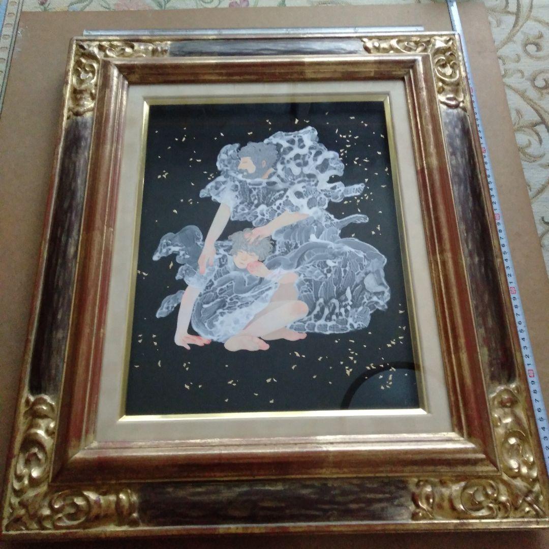 藤本まり子　アクリル画「side」現代アート 　F６号　木製額縁付き