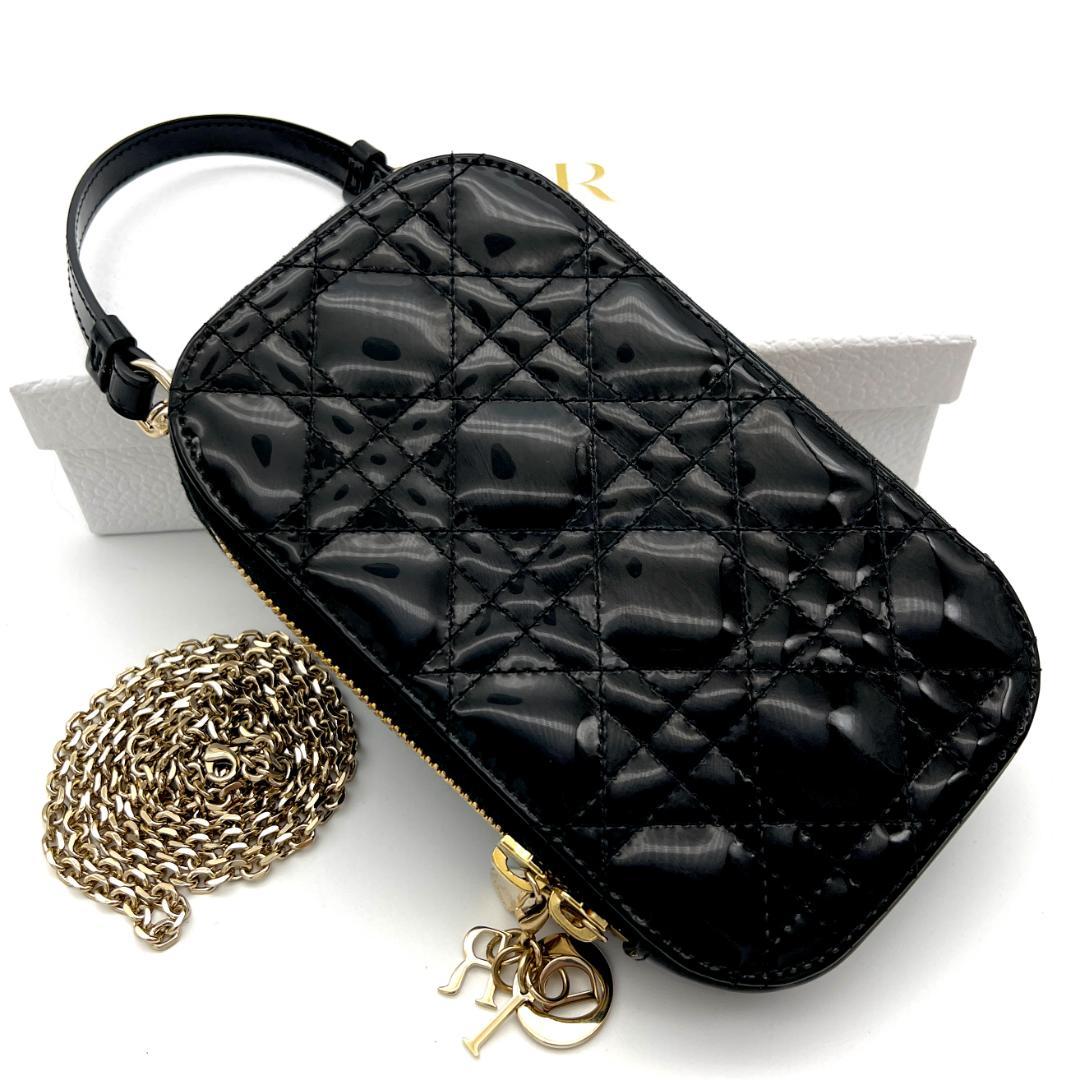 【最高級美品】ディオール カナージュ フォンホルダー パテント ブラック 764