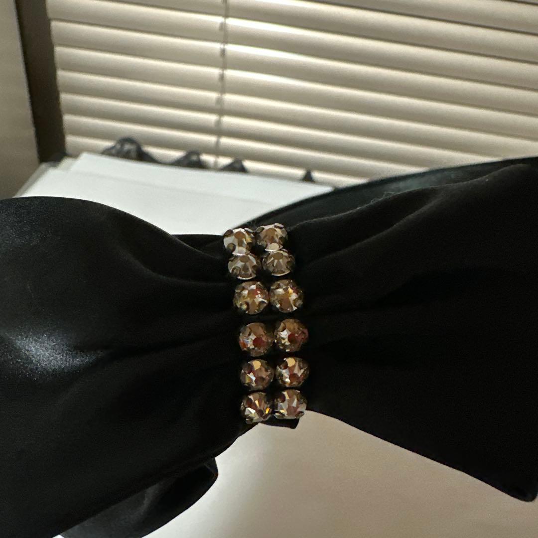 a c c aビジュー黒 サテン リボン付き ヘアバンド