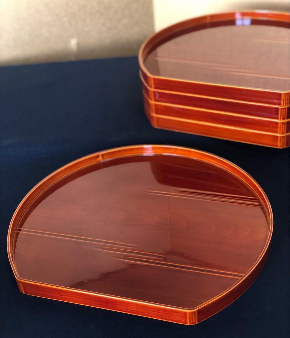 《R》飛騨春慶塗 半月会席膳5客揃 船津工芸謹製 共箱 251204お3