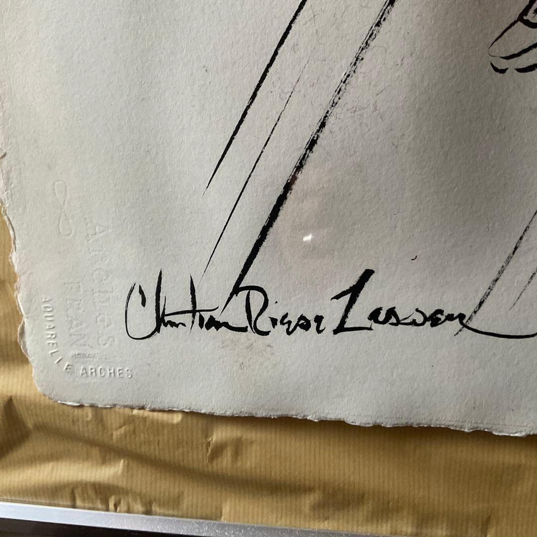 ラッセン 毛筆スケッチ(オリジナル原画)ドローイング　直筆サイン有　イルカの親子