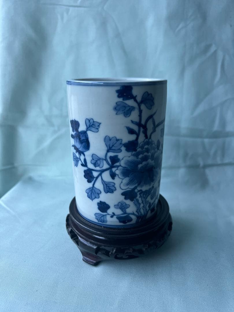 古美術 景德鎮 人民瓷廠 筆筒 青花花纹笔筒