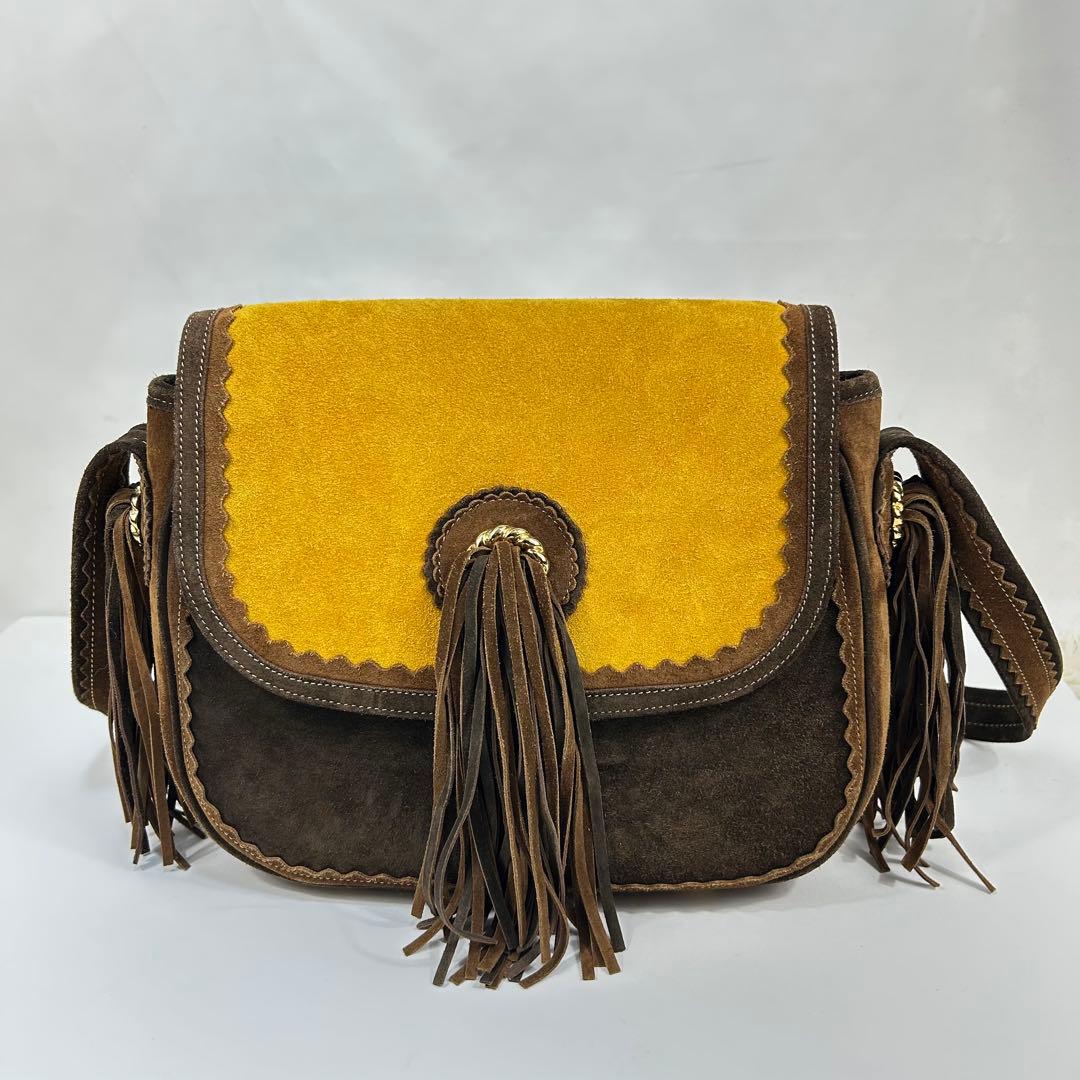 希少 MOSCHINO スエード フリンジ ショルダーバッグ ギャランティー付き