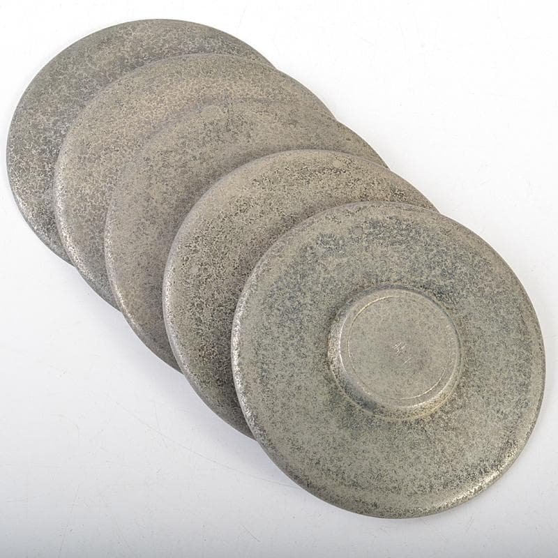 taka　竹影堂榮眞造　唐物錫円式茶托五客　依求晃写　共箱　M　R7347