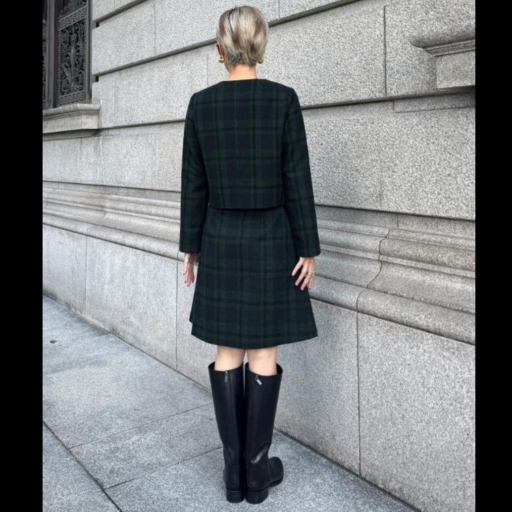 JENNE 最新✨ダークグリーン チェック柄 Aラインスカート 新品 タグあり