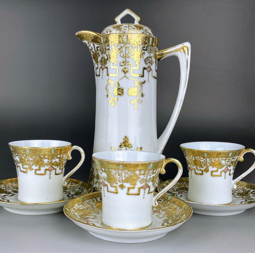 オールドニッポン アールヌーボー様式 金盛り チョコレートポット ゴールド