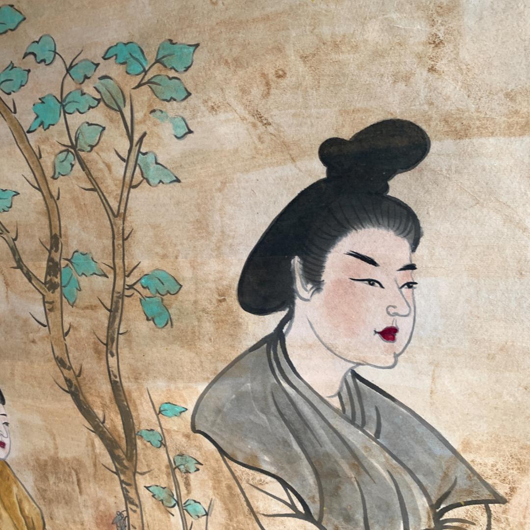 観鳥捕蝉図 作者不詳　掛け軸　和紙