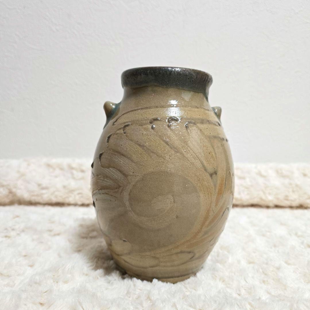 ⑨宮城三成 指描き紋 大花 中型壺 やちむん 沖縄 珍