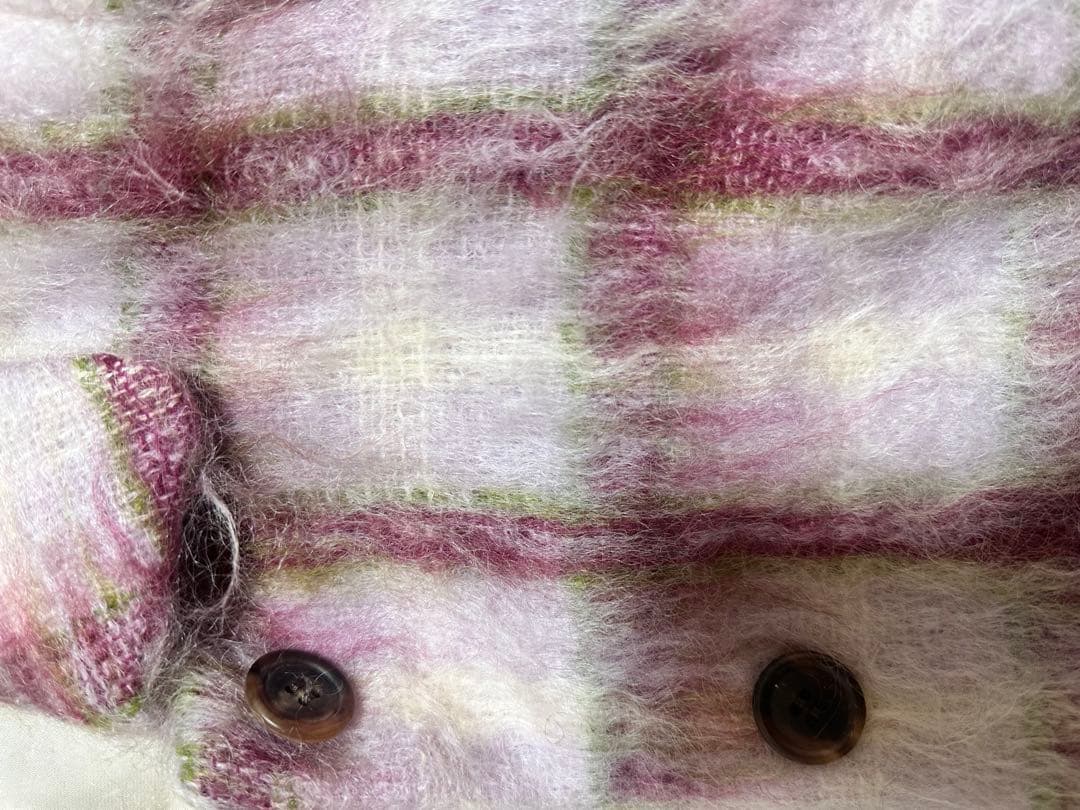 kate spade パープル系チェック柄 モヘア　シャギーコート