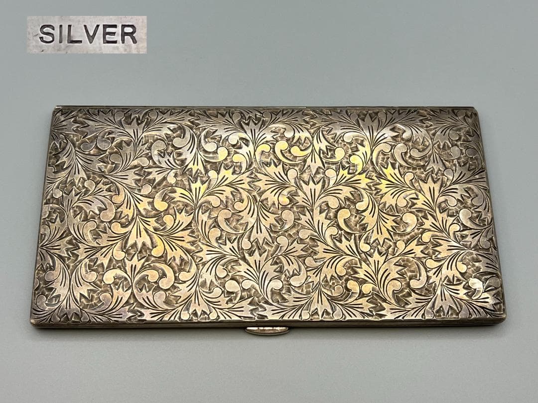 SILVER　刻印　草文　両面手彫　シガレットケース　煙草入れ　銀製品　162g