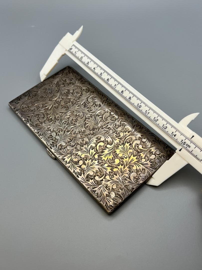 SILVER　刻印　草文　両面手彫　シガレットケース　煙草入れ　銀製品　162g