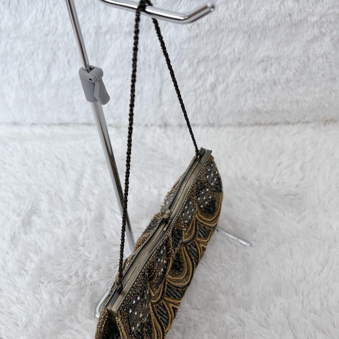 【極美品】LUMYルミーはしもと がま口ビーズバッグ ブロンズ 皇室御用達