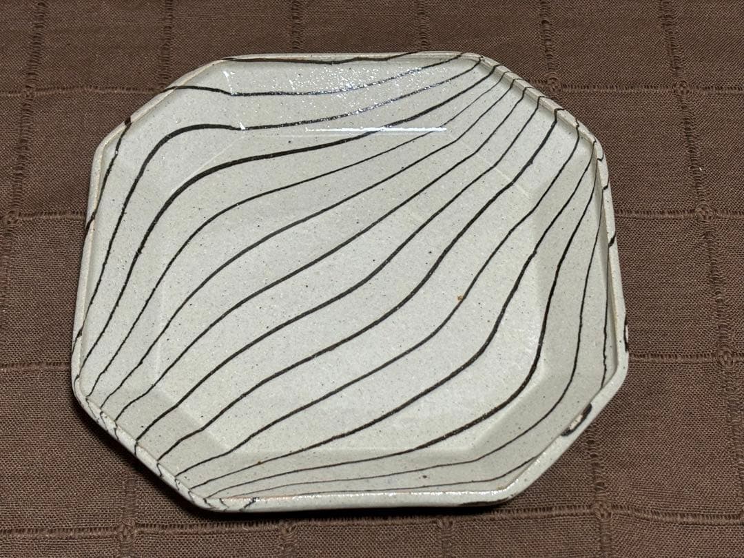 【未使用】會田雄亮 忍野窯 練上八角皿 箱付き