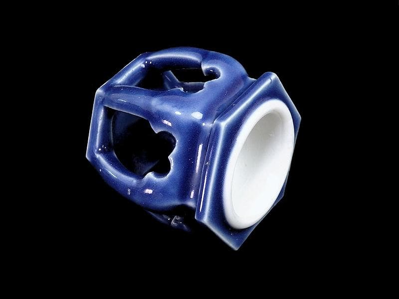 古伊万里　瑠璃透かし　六角　盃台　C564AS-CGo