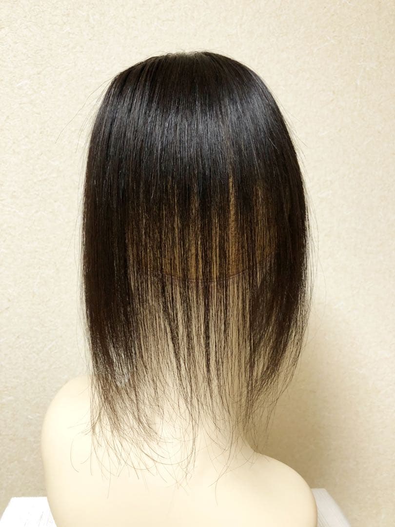 人毛100% ヘアピース　自然な黒28 シルクスキン　総手植え引き抜き　前髪なし