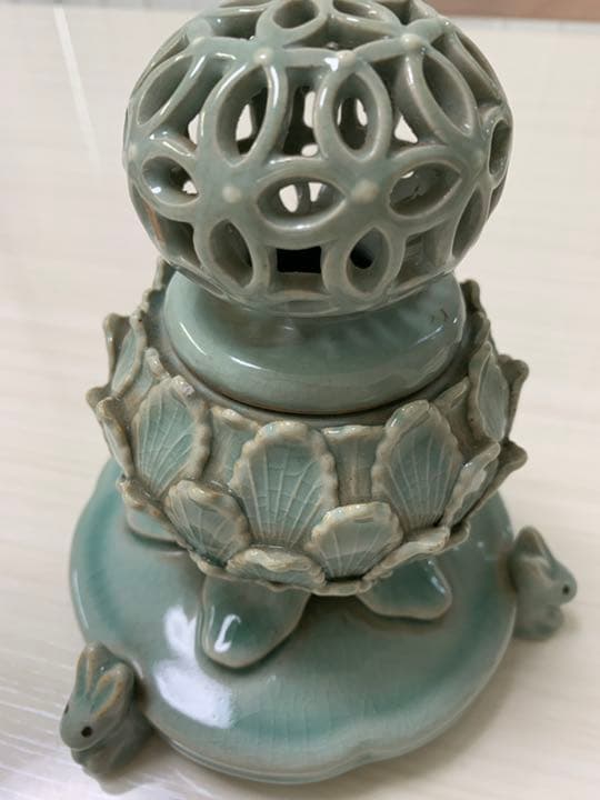 高麗青磁　海青　香炉　香合　木箱あり　透かし　蓮　うさぎ　茶道具　骨董品
