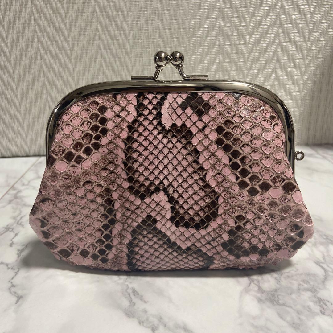 ハンドメイドパイソンの本革親子がま口財布(両面各2段カードポケット付