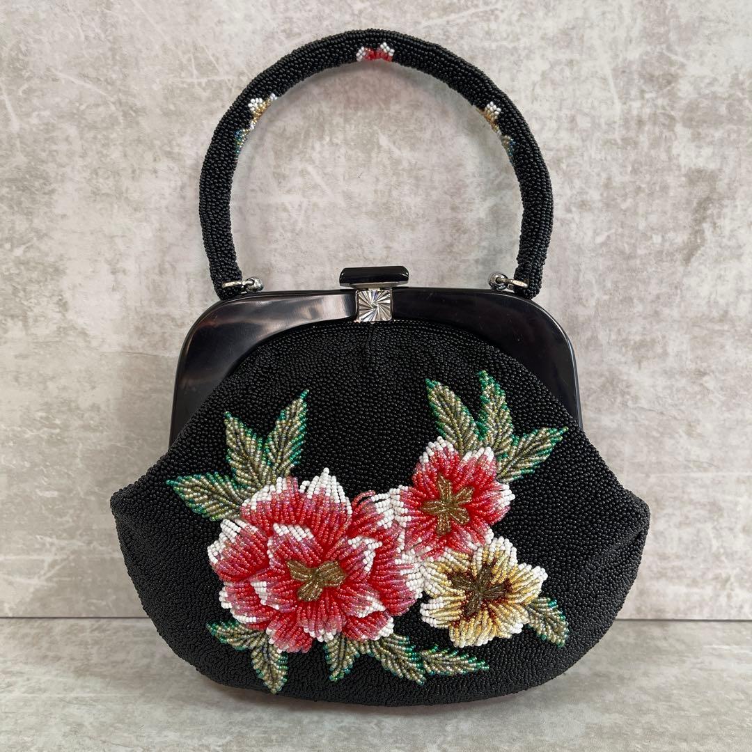 ⭐️一点物⭐️ 総ビーズバッグ 和装 手刺繍 総柄 花柄 和装 がま口