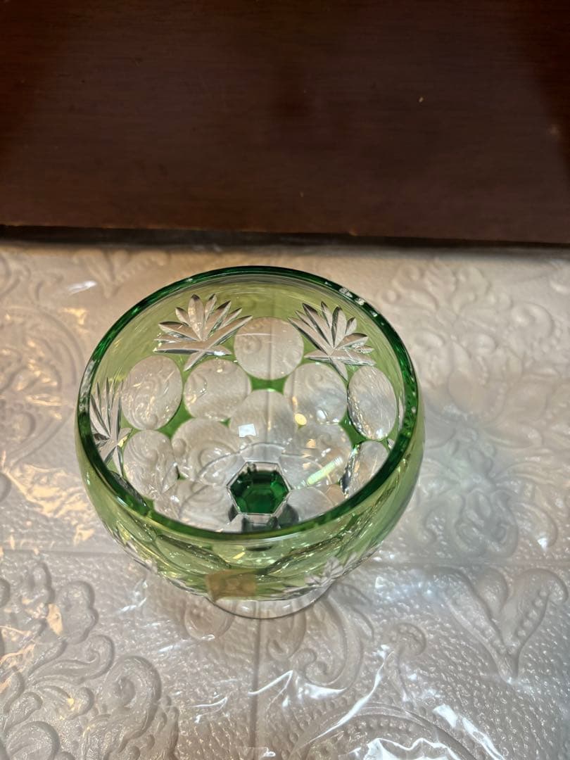 KAGAMI カガミクリスタル 江戸切子 緑切子　キャンディポット