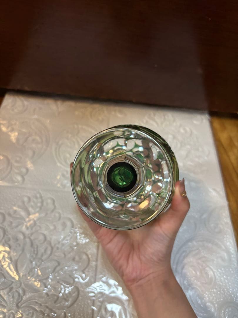 KAGAMI カガミクリスタル 江戸切子 緑切子　キャンディポット