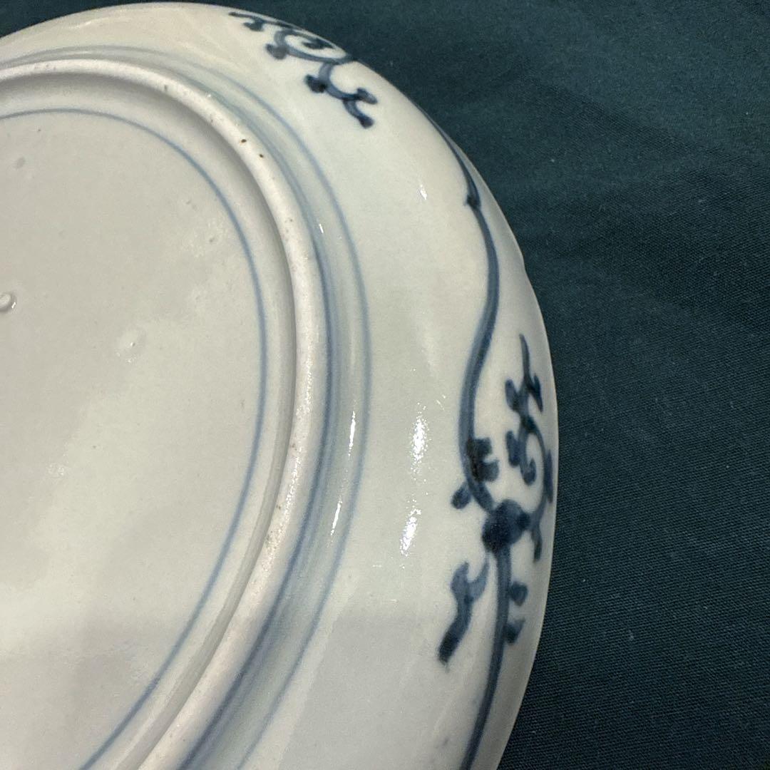 古伊万里　染付　花唐草　中皿　無傷完品