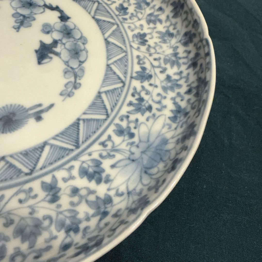 古伊万里　染付　花唐草　中皿　無傷完品