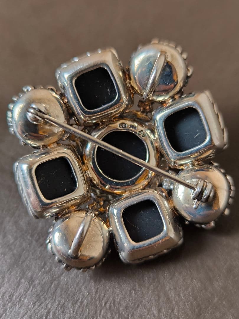 碌山 ロクザン ヴィンテージ オニキス パール シルバーブローチ 925