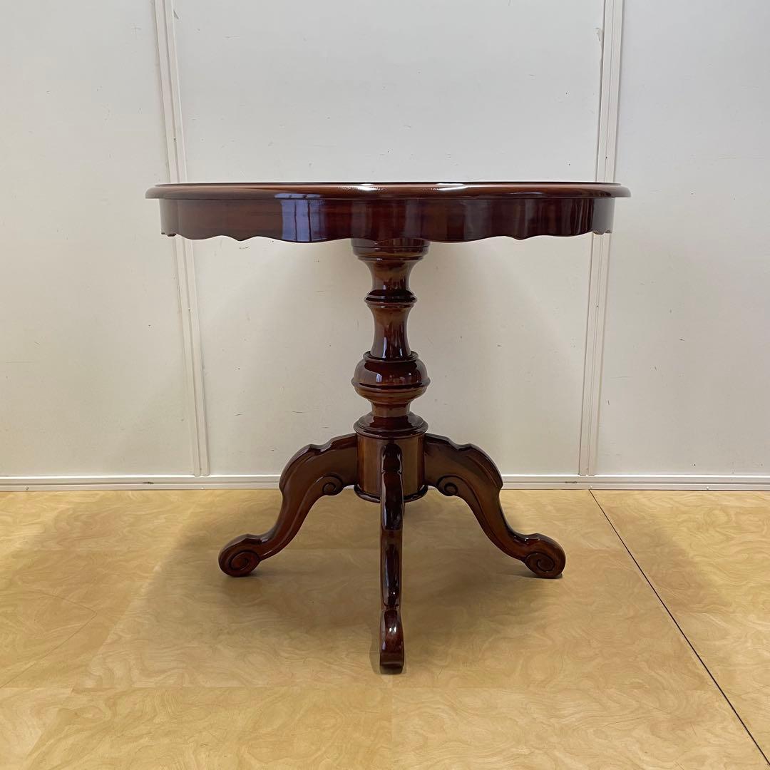 イタリア 丸テーブル 猫脚 象嵌 彫刻 ダイニングテーブル 円形 アンティーク