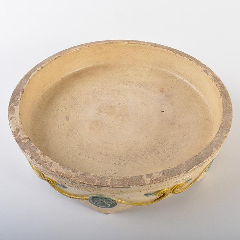 讃岐源内焼　三彩　陽刻唐草文　水盤　直径約32cm　V　R6773