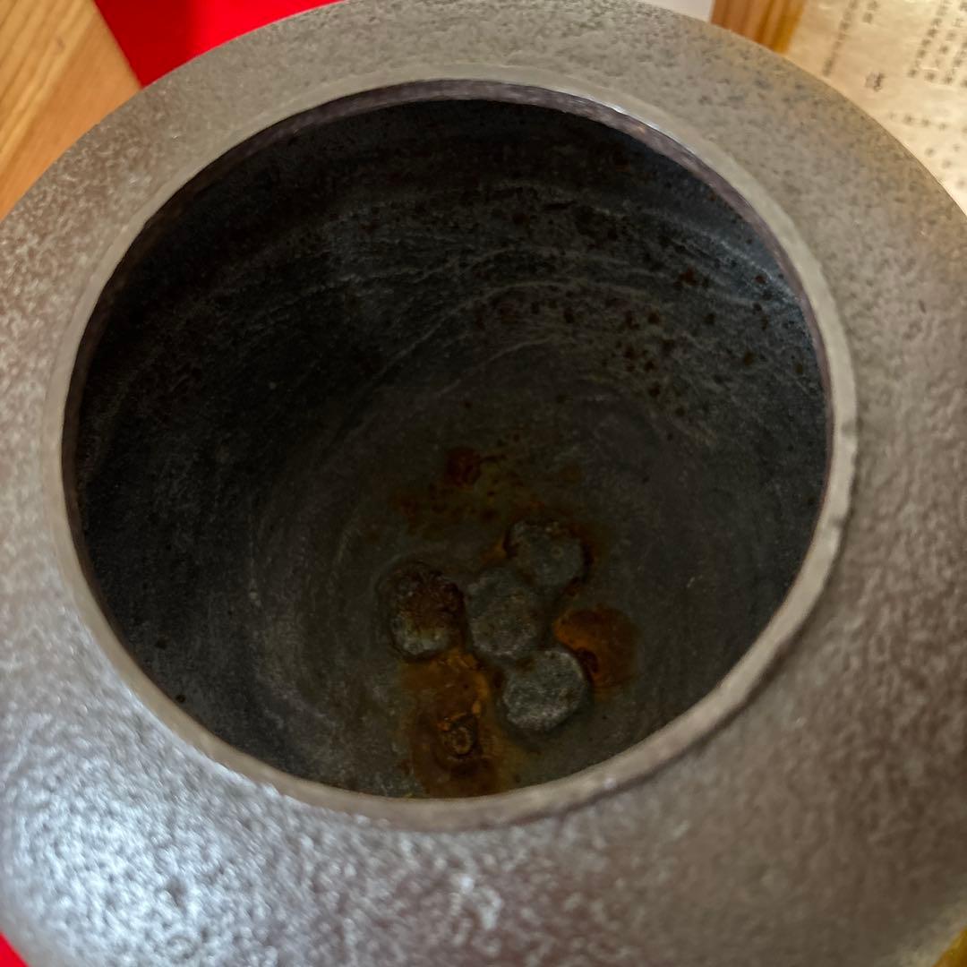 茶道具 釜 茶釜 唐銅 鬼面風炉 丸釜　箱付き