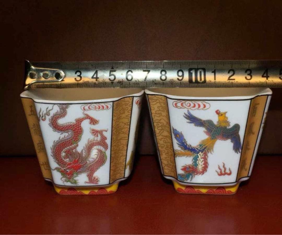 中国古美術骨董品・旧蔵粉彩陶芸　大清乾隆年製龍鳳双碗・五龍盛世・有鳳来儀・極細工