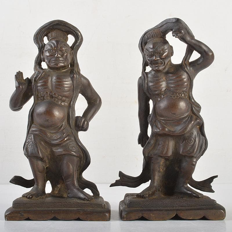 仏教美術　古銅　仁王像　金剛力士像　置物　H　R7416