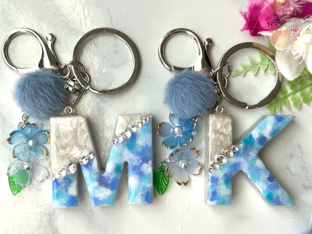 桔梗　イニシャルキーホルダー　16点　ハンドメイド　お花チャーム