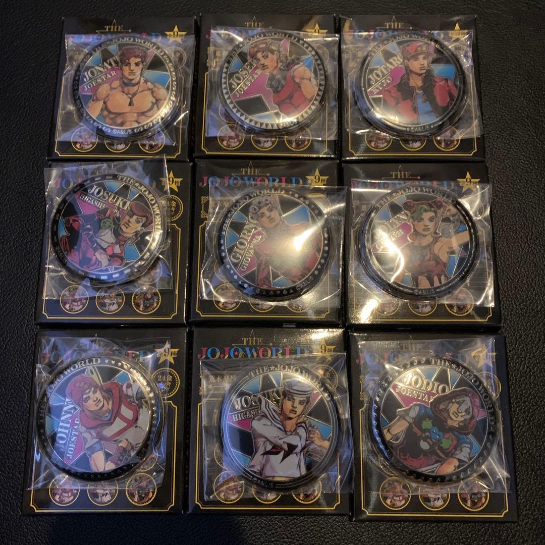 ジョジョワールド 荒木飛呂彦描き下ろしイラスト 24金メッキ缶バッジ コンプ