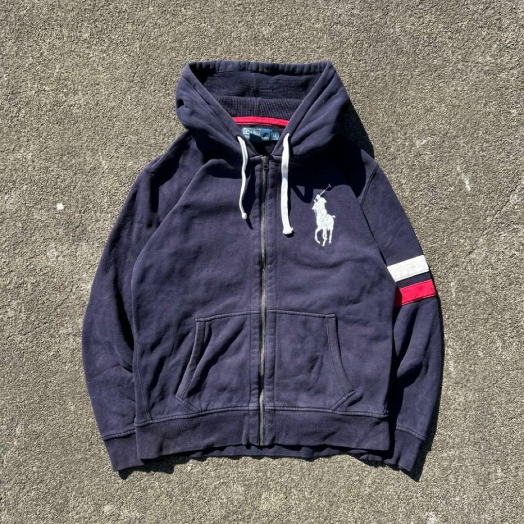 90s Polo Ralph lauren ジップパーカー　ビッグポニー　茄子紺