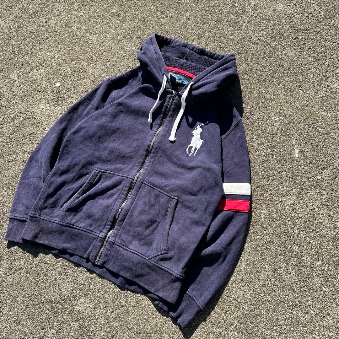 90s Polo Ralph lauren ジップパーカー　ビッグポニー　茄子紺
