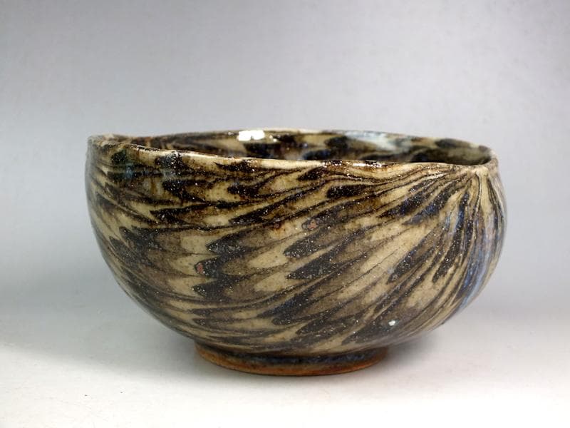 ☆ 上田恒次 作 練上鶉文 茶碗 共箱 上手です!! B3