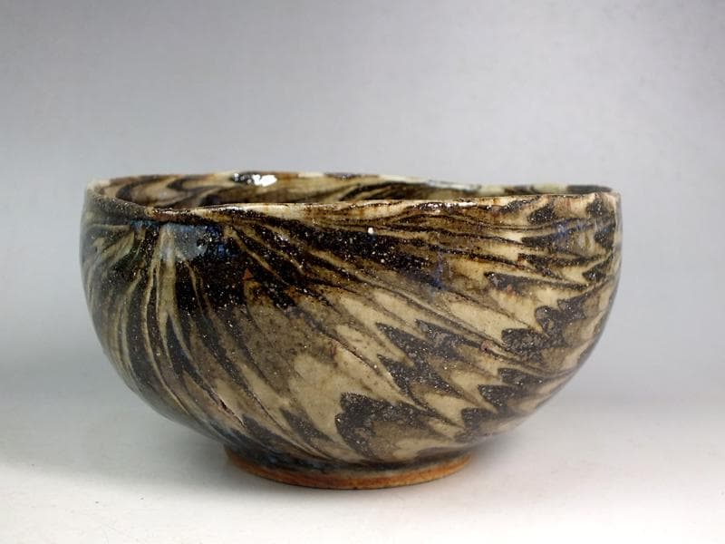 ☆ 上田恒次 作 練上鶉文 茶碗 共箱 上手です!! B3