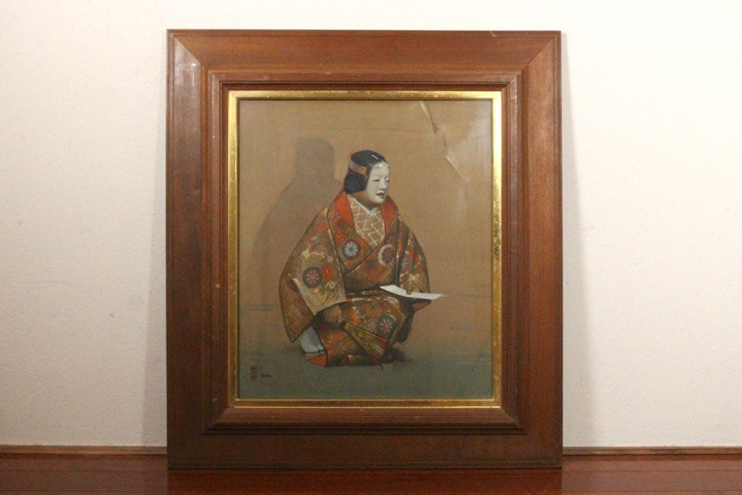 No4830額装　能秀樹「都の春」　油彩画　F10 直筆サイン　裏書有　送料無料